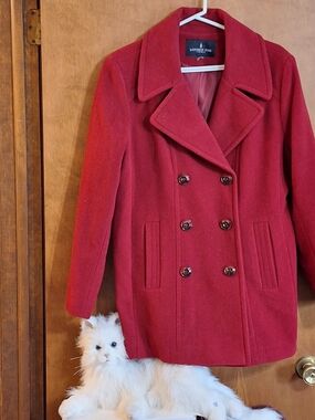 London Fog Women's Red Double-Breasted Peacoat